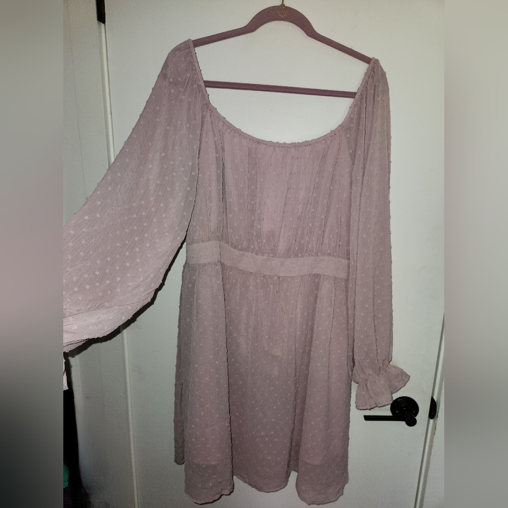 NWT Lantern Long-sleeve Summer Swiss Dot Swing Dress Pink X-Large